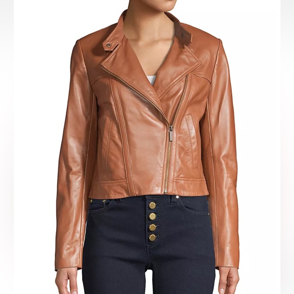 MICHAEL Michael Kors Cropped Leather Moto Jacket - Picture 4 of 6